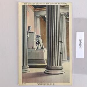 Vintage Washington DC Linen Postcard Lincoln Memorial Statue 1944 WWII Era